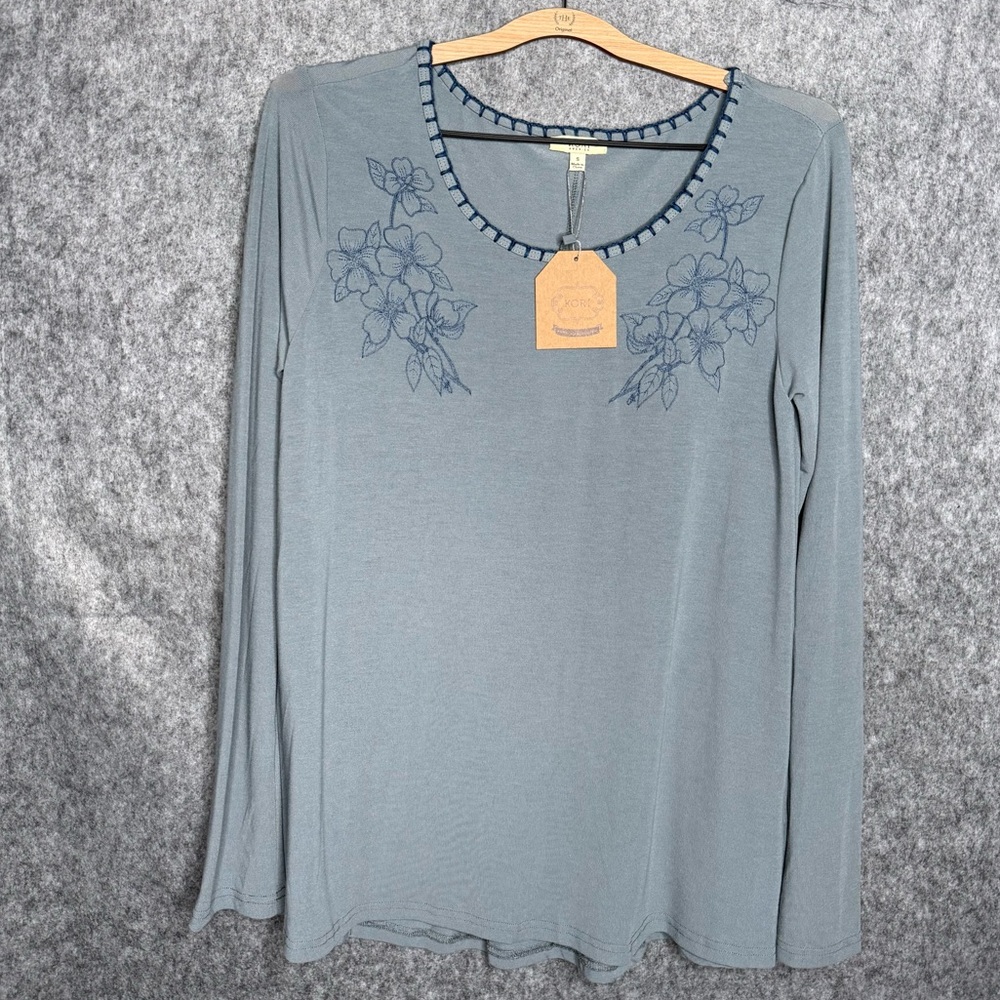 NWT Kori America Women's‎ Long Sleeve Embroidered Top- Sz S